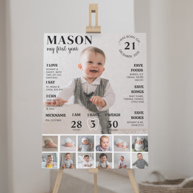 Modern First Birthday Photo Milestone Poster (Creator Uploaded)
