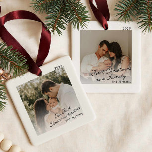 Modern First Christmas as a Family Photo Ornament