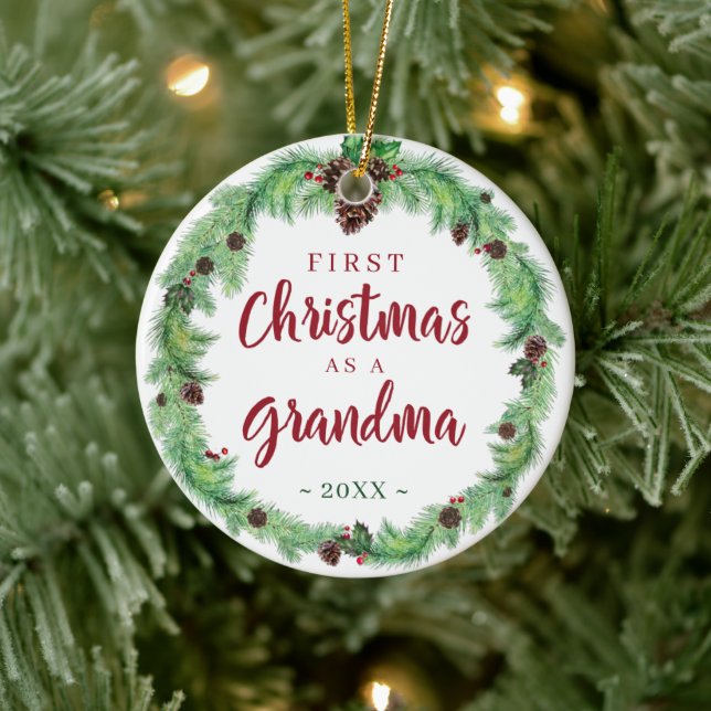 Modern FIRST CHRISTMAS AS A GRANDMA Photo Ceramic Tree Decoration (Tree)