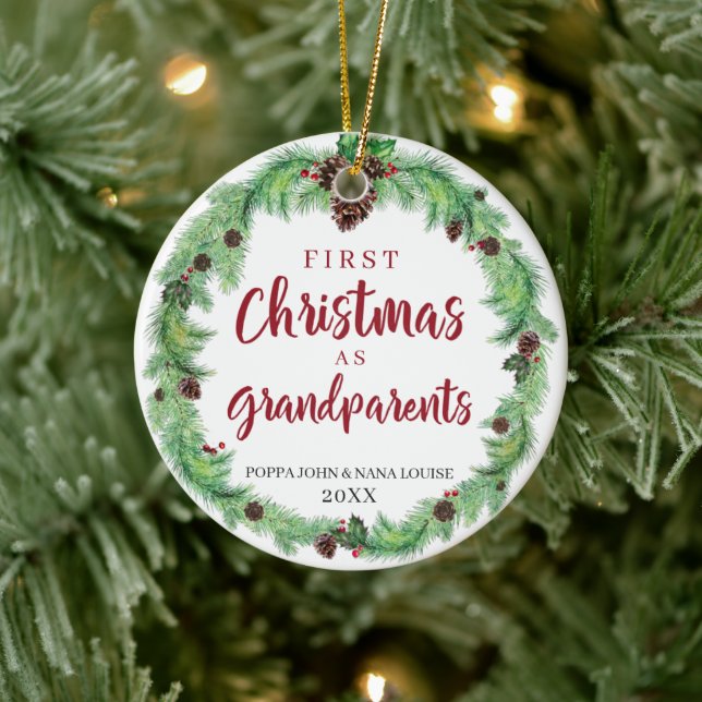 Modern FIRST CHRISTMAS AS GRANDPARENTS Photo Ceramic Tree Decoration (Tree)