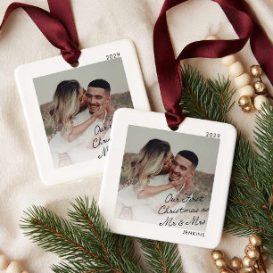 Modern First Christmas as Mr and Mrs Photo Ceramic Ornament