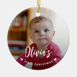 Modern First Christmas baby photo Ceramic Tree Decoration