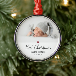 Modern First Christmas Baby Photo Metal Tree Decoration