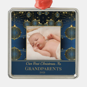 Modern First Christmas Blue Pattern Metal Tree Decoration