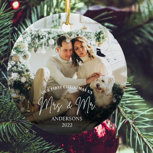Modern First Christmas Engaged Mrs & Mr Ceramic Tree Decoration (Creator Uploaded)