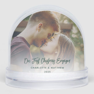 Modern First Christmas Engaged Photos Custom Snowglobe