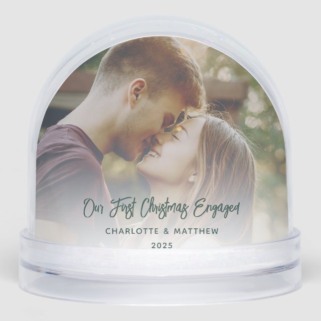 Modern First Christmas Engaged Photos Custom Snowglobe (Front)