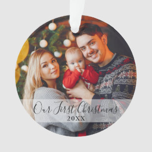 Modern First Christmas Family Photo Ornament