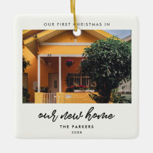 Modern First Christmas in our new home photo Ceramic Ornament