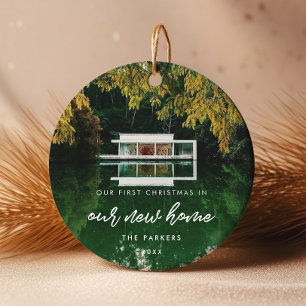 Modern First Christmas in our new home Photo Ceramic Tree Decoration