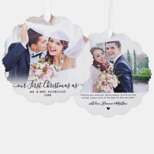 Modern First Christmas Married 2 Photo Christmas Tree Decoration Card