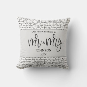 Modern First Christmas Married love wedding gift  Cushion