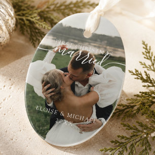 Modern First Christmas Married Photo Ceramic Tree Decoration
