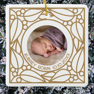 Modern First Christmas Personalised Framed Photo Ceramic Ornament