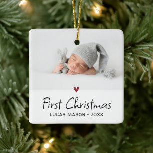 Modern First Christmas Photo Baby Ceramic Ornament
