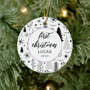 Modern First Christmas Photo Baby Ceramic Tree Decoration