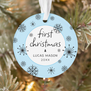 Modern First Christmas Photo Baby Ornament