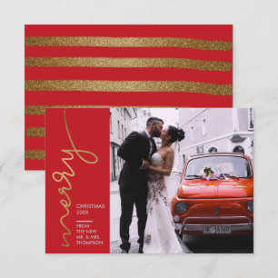 Modern First Christmas Wedding Faux Gold Card
