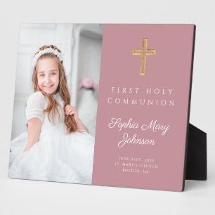 Modern First Communion Girl Pink Photo Plaque
