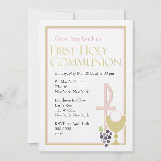 Modern First Communion Invitations  |  Pink (Front)