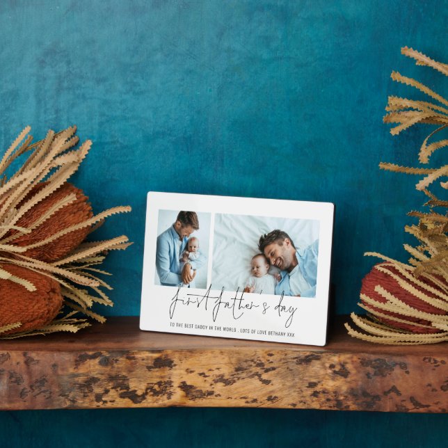 Modern First Fathers Day 2 Photos Script  Plaque (Side)