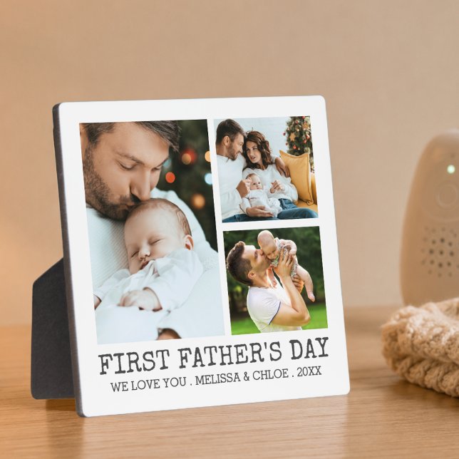 Modern FIRST FATHERS DAY 3 Photo Collage Plaque (Creator Uploaded)
