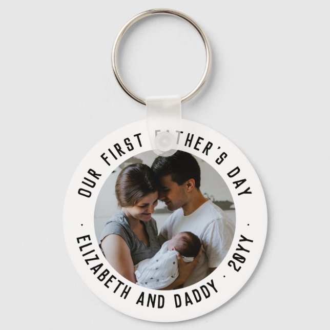 Modern First Father's Day Dad Typography Photo Key Ring (Front)
