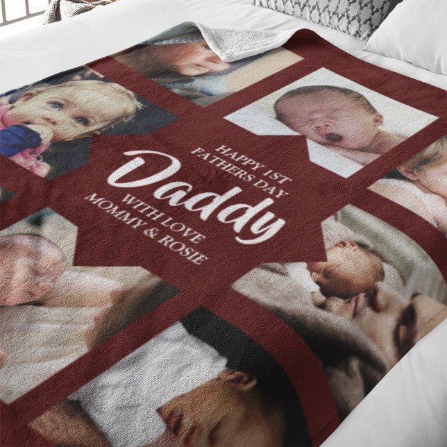 Modern | First Fathers Day | Photo Collage Fleece Blanket (Creator Uploaded)