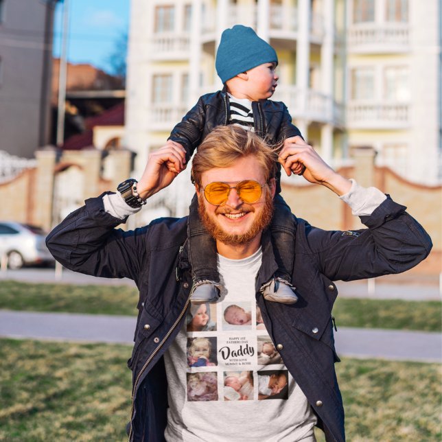 Modern | First Fathers Day | Photo Collage T-Shirt (Creator Uploaded)