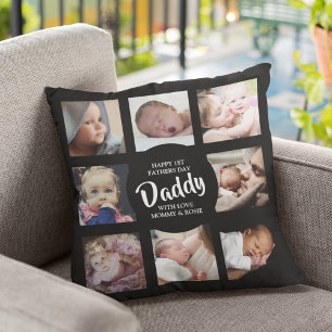 Modern   First Fathers Day   Photo Collage Throw P Cushion