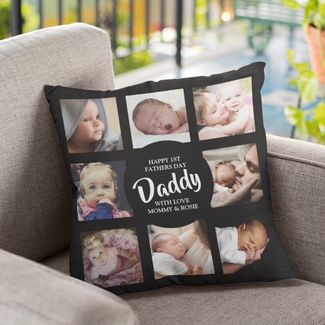 Modern | First Fathers Day | Photo Collage Throw P Cushion (Creator Uploaded)