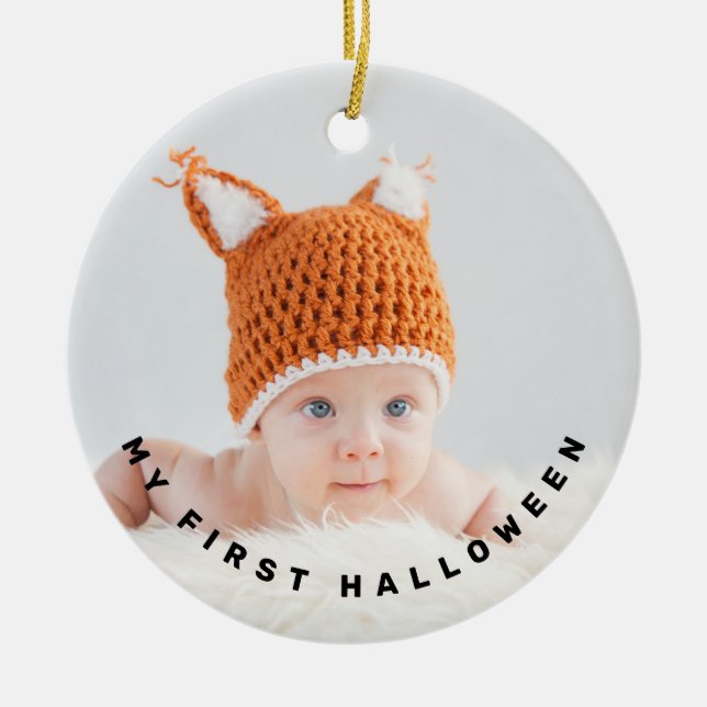 Modern First Halloween Photo Ceramic Tree Decoration (Front)