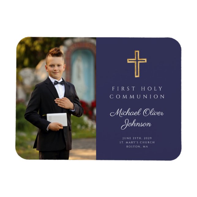 Modern First Holy Communion Boy Picture Photo Magnet (Horizontal)