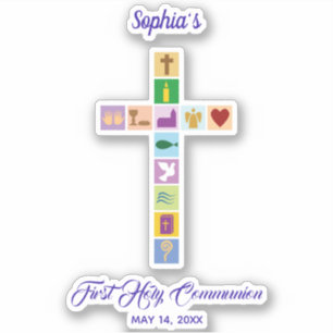 Modern First Holy Communion Colourful Cross Symbol
