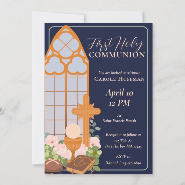 Modern First Holy Communion Eucharist Invitation (Front)