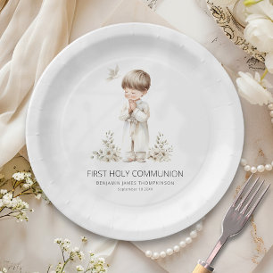 Modern First Holy Communion for Boy  Paper Plate