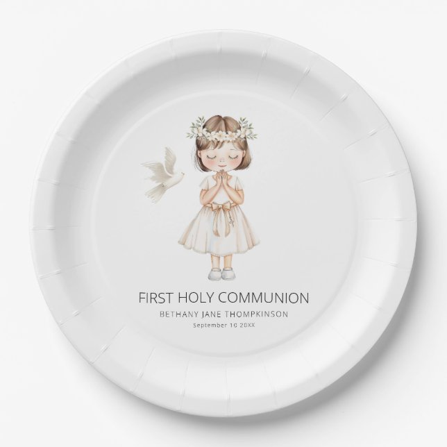 Modern First Holy Communion for Girl Paper Plate (Front)