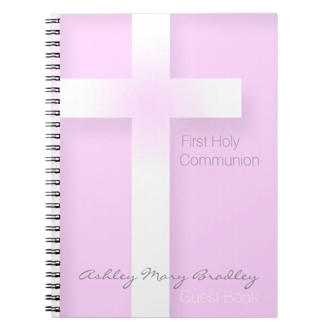 Modern First Holy Communion in Pink Guest Book (Front)