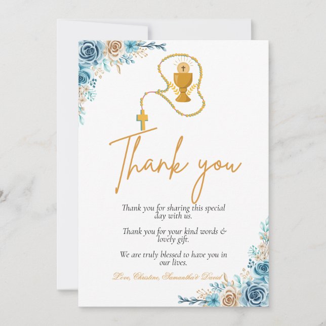 Modern  first holy communion thank you note  (Front)