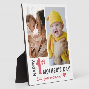 Modern First Mother's Day 2 Photo Collage Plaque
