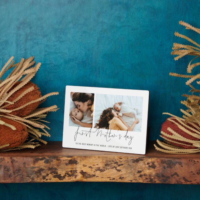 Modern First Mothers Day 2 Photos Script  Plaque (Side)