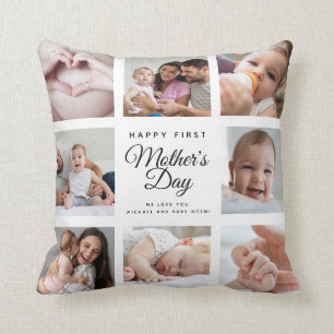 Modern First Mother's Day Baby Photo Collage Cushion