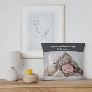 Modern First Mothers Day Photo Name Cushion