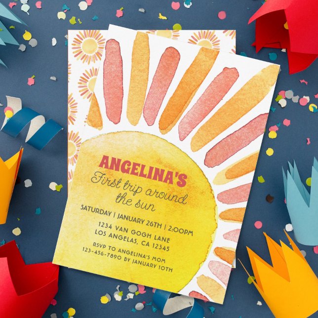 Modern First Trip Around the Sun 1st Birthday Invitation (Creator Uploaded)