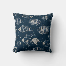 Modern Fish Drawing Accent Pillow