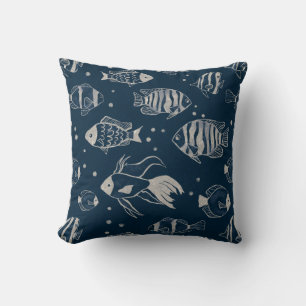 Modern Fish Drawing Accent Pillow