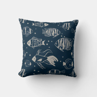 Modern Fish Drawing Accent Pillow