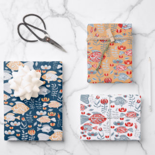 Modern Fish Pattern Wrapping Paper Sheet