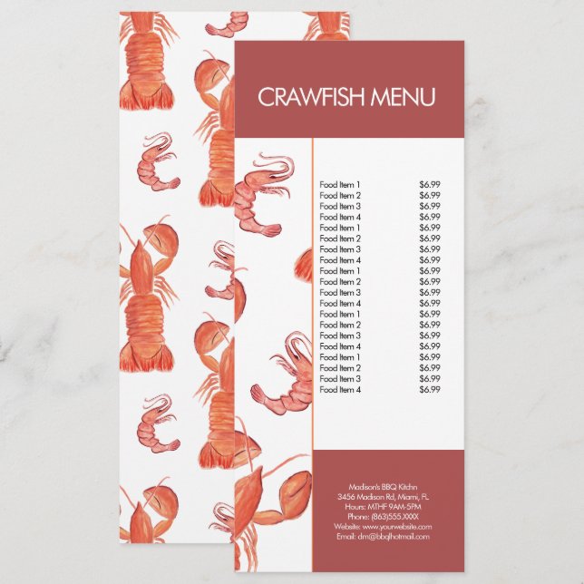 Modern Fish Seafood Crawfish Restaurant Menu (Front/Back)