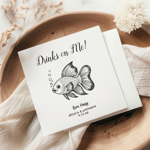 Modern Fish Wedding Cocktail Napkins 